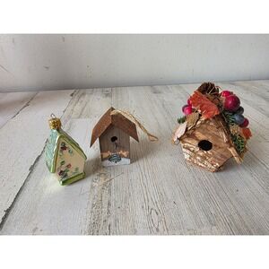 Birdhouse glass metal ornament Xmas tree bird angel
